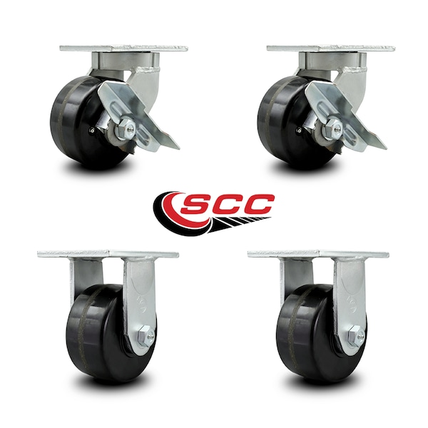 6 Inch Extra Heavy Duty Phenolic Wheel Swivel Caster Brakes 2 Rigid SCC, 2PK